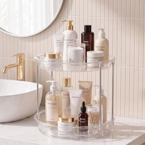 Rotating Makeup Organizer for Vanity, Skincare Holder with 2 Tier Tray - Image 5