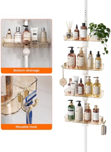 Shower Caddy Shelves Organizer Tension Pole for Bathroom,Amber - Image 6