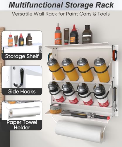 Spray Can Holder, Garage Paint Bottle Organizer Wall Mount, White - Image 4