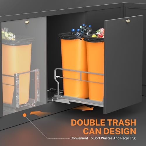 YJHome Double Pull Out Trash Can Cabinet with Soft-Close Slides - Image 6