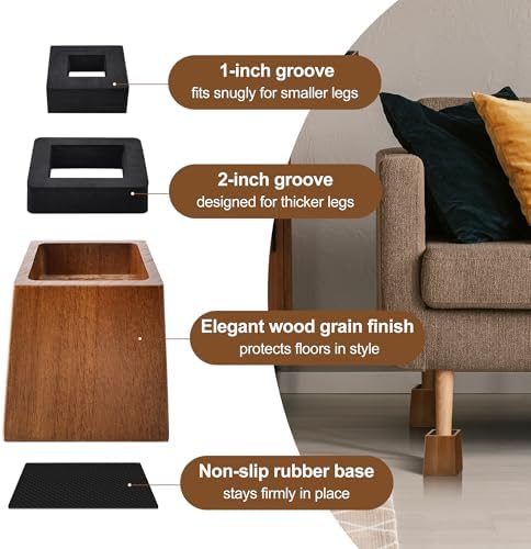 Wooden Bed Risers 5 Inch Heavy Duty, Support 2500 lbs, Brown - Image 5