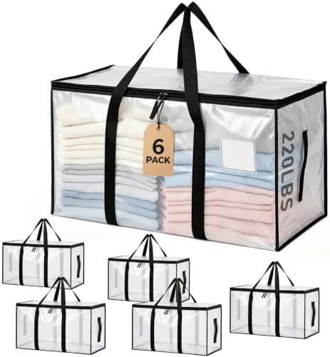 6Pcs Heavy Duty Extra Large Moving Bags Storage Totes Fold Flat Transparent by SOLUSTRE
