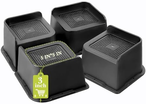Bed Risers 2 inch, 3 inch, 4 inch, 6 inch, 8 inch Heavy Duty, Oversized Furniture Riser for Couch Sofa Table Chair Leg Frame Dorm, Support up to 6000 Lbs (Black 4 Pack, 3 inch) by Yookwutar
