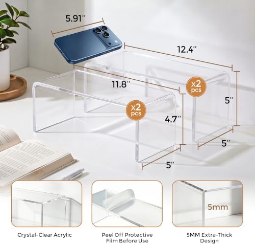 Large Acrylic Risers, 4 Pack Clear Display Stands 12.4 x 5 x 5 Inch - Image 2