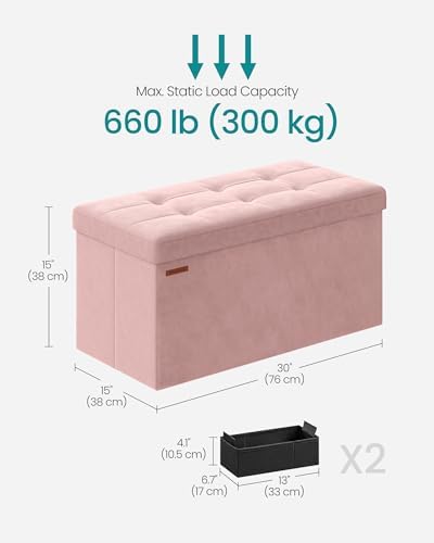 SONGMICS Storage Ottoman Bench, 30 Inches Velvet Foldable Foot Rest - Image 3