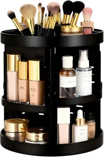 HBlife Extra Large 360 Rotating Makeup Organizer Adjustable Carousel Large Capacity Revolving Perfume Organizer Skincare Organizers Cosmetic Storage Spinning Holder for Vanity, Black by HBlife