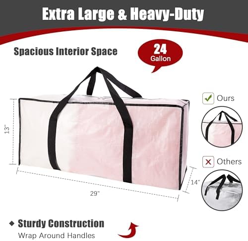 PANDA JOYS Extra Large Moving Bags with Zippers & Carrying Handles, Heavy-Duty Storage Tote for Space Saving Moving Storage, Fold Flat, Alternative to Box and Bin - 8 Pack, Semi-Transparent - Image 2