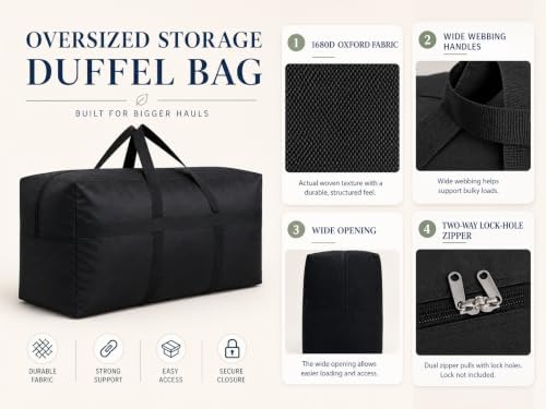 YiKitHom Extra Large Storage Duffle Bag for Travel, Black Oversized Giant Big Traveling Duffle Bag - Image 4