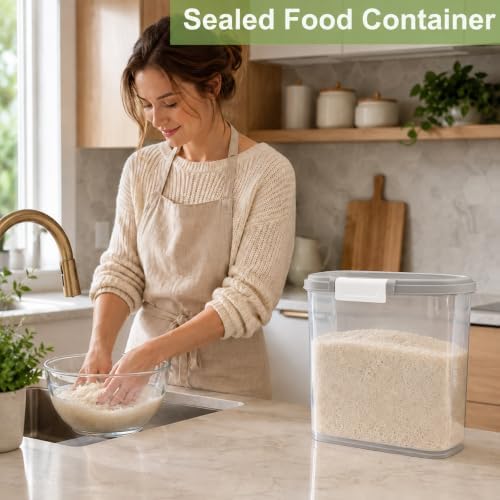 Rice Storage Container 15-20 Lbs, Tall Flour Bin Container with Scoop, Cup - Image 2