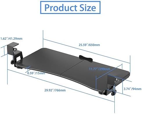 suptek Keyboard Tray Under Desk Pull Out with C Clamp Mount, Computer Keyboard & Mouse Tray, 25.6 (30 Including Clamps) x 11.8 inch Slide-Out Platform Computer Drawer for Typing, Black, DSF1 - Image 6