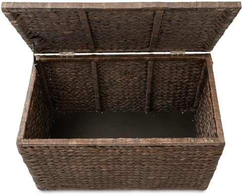 Casafield 30" Storage Chest with Lid, Handles, Safety Hinge - Espresso Dark Brown, Hyacinth Wicker Storage Trunk for Entry Way, Living Room, Bedroom - Image 5