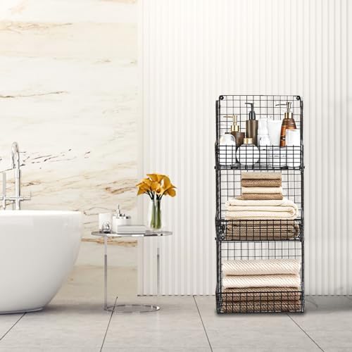 PUPPYCUTE Stackable Wire Storage Baskets for Kitchen Closet Pantry, Hanging Closet Organizers Storage Shelves Organization, Wall Mount Metal Basket Bins, Clothing Vegetable & Fruit Organizer 5 pcs - Image 4