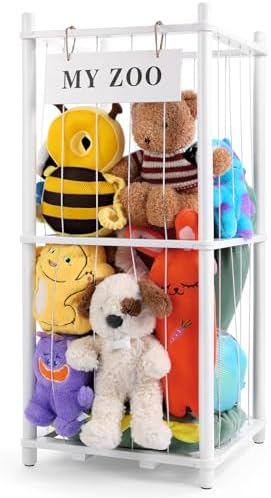 GLDZI Stuffed Animal Storage Zoo, Wooden Stuffed Animal Organizer with Elastic Cords for Boys Girls, Space Saving Toy Plushies Storage Holder for Playroom, Bedroom, Living Room (White, Small) by GLDZI