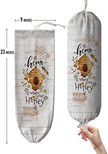 Hglian Bee Grocery Bag Holder,Plastic Bags Organizer Storage Farmhouse Kitchen Décor-Home is Where Your Honey is - Image 5
