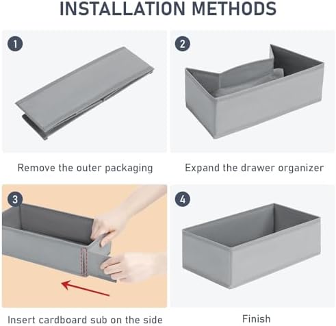 DIMJ Drawer Organizer Clothes - Underwear Organizer Small Sock Organizer Closet Organizers and Storage Box Dresser Drawer Dividers for Baby Clothes,Bra,Socks, Belt, Tie, Set of 12, Grey - Image 2