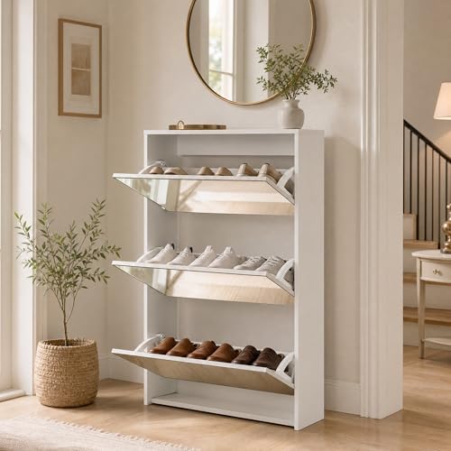 HOPUBUY Shoe Cabinet for Entryway, Narrow Shoe Storage with 3 Flip Drawers by HOPUBUY