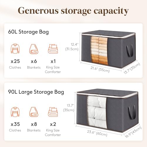 Lifewit 8 Pack 60L Clothes Storage Bins with Lids, Blanket Storage Bags - Image 2