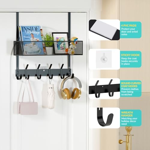 LUCYCAZ Over The Door Hooks Organizer,Back Door Storage with Coat Hooks - Image 2