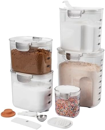 ProKeeper+ Airtight Food Storage Container Set – Clear Plastic Flour and Sugar Canister Set with Magnetic Accessories for Kitchen Organization (White, 9-Piece) - Image 2