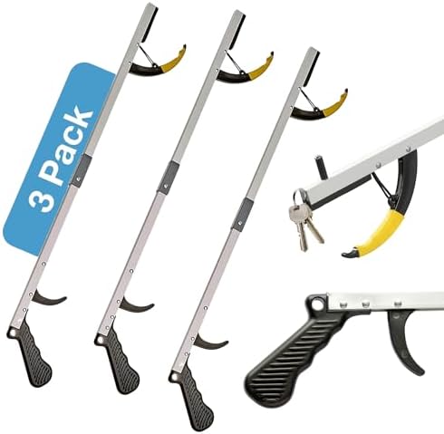 Sammons Preston Reacher, 26" Lightweight Grabber Reacher Tool with Magnetic Tip, Ergonomic Grip & Claw Jaw, Portable Reaching Aid for Seniors, Daily Living & Home Use, Standard Silver, Folding, 3 pack by SammonsPreston