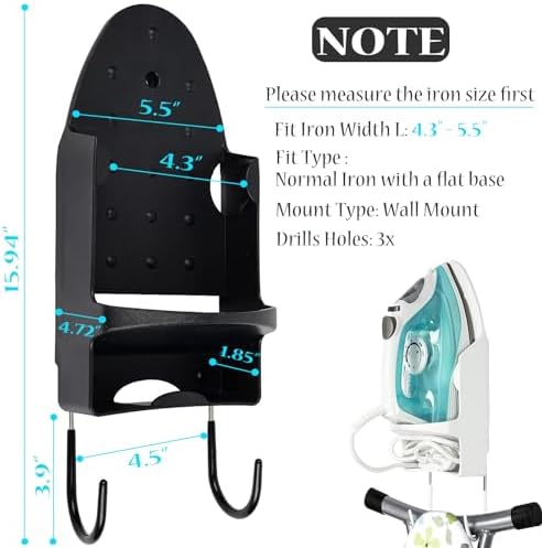 Ironing Board Hanger Wall Mount Electric Iron Holder Ironing Board Rack Household Bathroom Shelf - for Max 5 inch Width - Black - Image 4