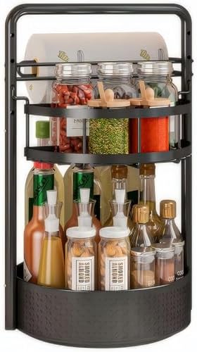 JEESA Rotating Spice Rack with Paper Towel Holder, Black by JEESA