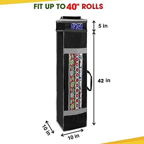 ProPik Holiday Wrapping Paper Storage Organizer Bag with Pocket and Handles Including Hanging Loop Heavy Duty Material with Clear Window 47 X 10 X 10 Inch Fits 40 Inch Long Rolls (Black, 1 Count) - Image 4
