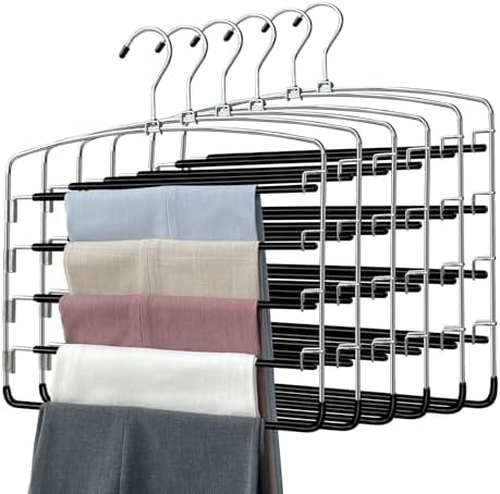 Pants Hangers 6 Pieces, Space Saving Closet Organizer for Jeans & Trousers by FEASTEERY