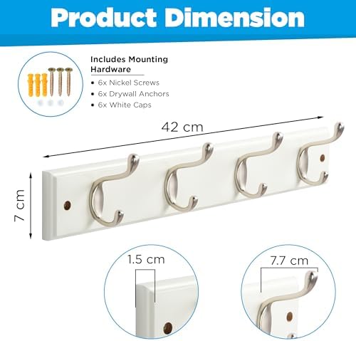GlazieVault Coat Hooks Wall Mounted - MDF Board Nickel Hook Coat Rack(2 Pack) - Heavy Duty White -Coat Hooks for Wall Clothes Hooks and Wall Hooks - Image 2