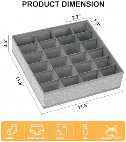Sock Organizer 4 Pack, Foldable Underwear Drawer Organizer - 24 Cell for Socks, Handkerchiefs, Ties, Belts (Gray) - Image 2