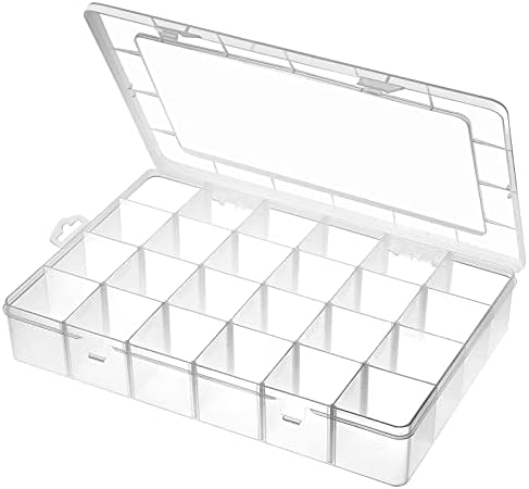 Gbivbe Large 24 Grids Plastic Organizer Box Adjustable Dividers,Clear Storage Box for Jewelry, Art DIY Crafts, Washi Tapes, Beads and Small Parts by Gbivbe