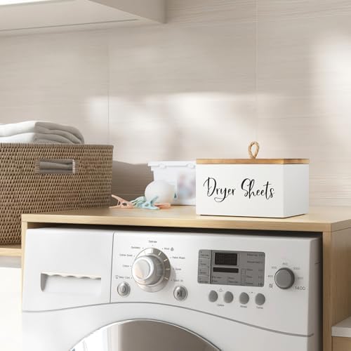 Bivvclaz Dryer Sheet Holder, Wooden Laundry Sheets Container, Laundry Room Organization and Storage for Farmhouse Laundry Room Decor and Accessories, Fabric Sheet Holder, White - Image 5
