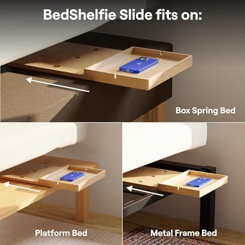 BedShelfie Bedside Shelf for Dorm Room - Natural Wood Slide - Image 3