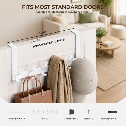 Optish Over The Door Hooks, Door Hanger Hooks for Hanging, Over The Doors Towel Racks for Bathroom with 12 Coat Hook, Coat Rack Bathroom Accessories（2 Pack, White） - Image 2