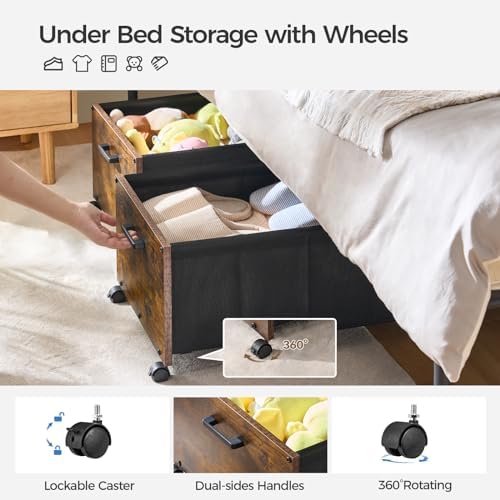 FOUCSSOMEI Under Bed Storage with Wheels, Wooden Under Bed Drawers On Wheels, Rolling Under Bed Shoe Storage, Space Saving, Rustic Brown,70L - Image 2