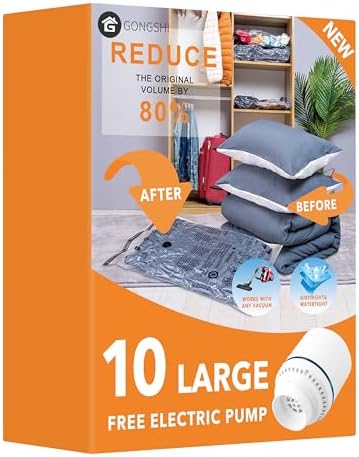 GONGSHI Vacuum Storage Bags with Electric Pump, 10-Pack, Large by GONGSHI