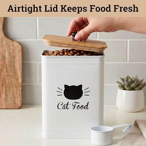 Metal Cat Food Container with Scoop 5-7 lb (25 Cup), w/ Airtight Bamboo Lid - Image 4