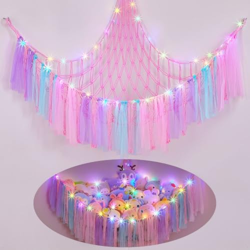 FIOBEE Stuffed Animals Net LED Light Toy Hammock for Kids Bedroom Storage by FIOBEE