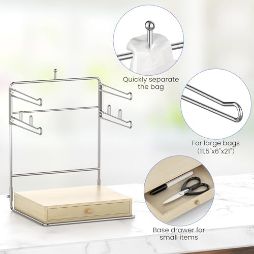 Plastic Grocery Bag Holder,Plastic Bag Organizer with Wooden Drawers Base for Grocery Store, Supermarket, Restaurant, Business - Image 2