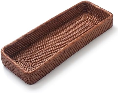 Rattan Bathroom Vanity Trays Toilet Tank Baskets Long Narrow Hand Towel Storage Basket for Storage, Decorative (Honey Brown 16.3 x 6.1 x 2 inch) - Image 2