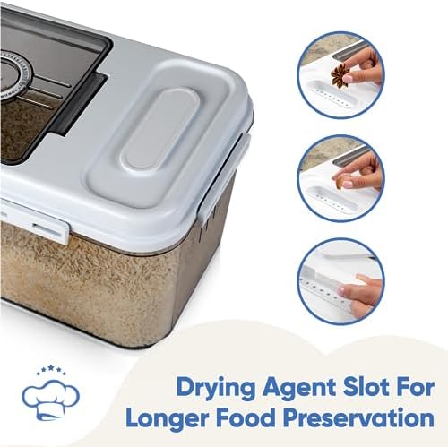 Chef's Path Extra Large Airtight Rice Storage Container with Measuring Cup, Pack of 1, 8 L Capacity, Kitchen and Pantry Canister for Rice, Flour, Sugar, and Baking Supplies - Image 2