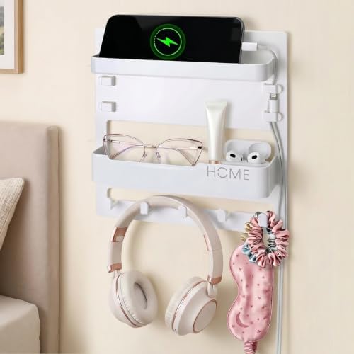 Bedside Wall Organizer Shelf Storage with Cable Clips, Dorm Room Must Haves by Aulock