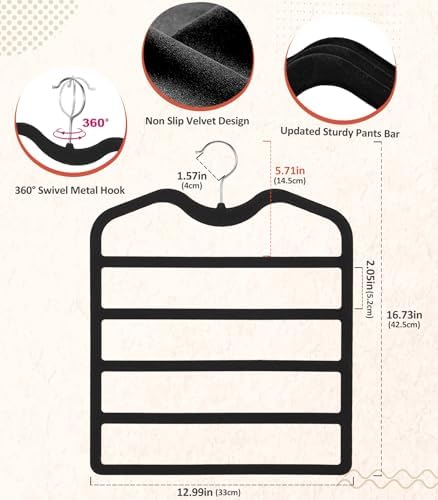 Pants Hangers Space Saving,5 Pack 5 Tier Velvet Short Neck Pants Hangers - Image 6