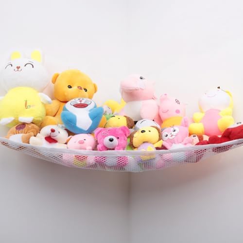 Stuffed Animal Storage Hammock - Small Plushie Net - Corner Hanging Stuffed Animal Net Organizer Holder for Teddy Bears Stuffies - Stuffy Hammock for Bedroom (White) - Image 3