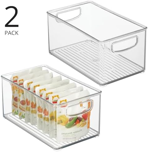 mDesign Plastic Baby Nursery and Food Organizer - Storage Holder Bin with Handles for Closet, Cupboard, Cabinet, Drawers, Shelves - Holds Canned Food, Bottles - Ligne Collection - 2 Pack - Clear - Image 2