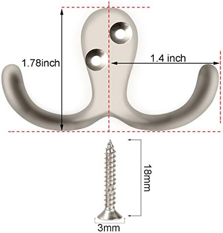 IBosins 8 Pack Silvery Double Prong Coat Hooks Wall Mounted with 16 Screws - Image 2