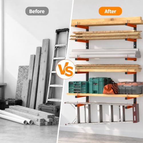 6 Pack Lumber Storage Rack Wall Mount, 1980LBS Heavy Duty Wood Rack- Orange - Image 6