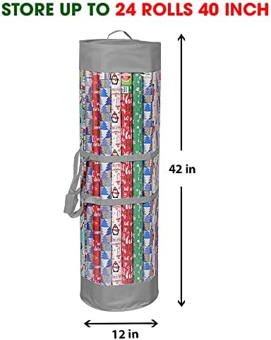 ProPik Wrapping Paper Organizer Storage Bag for All Your Gift Wrap & Ribbons, Fits Long 40 Inch Rolls, Hold Up To 24 Rolls, Heavy Duty Clear PVC Bag with Handles (Gray & clear) - Image 4