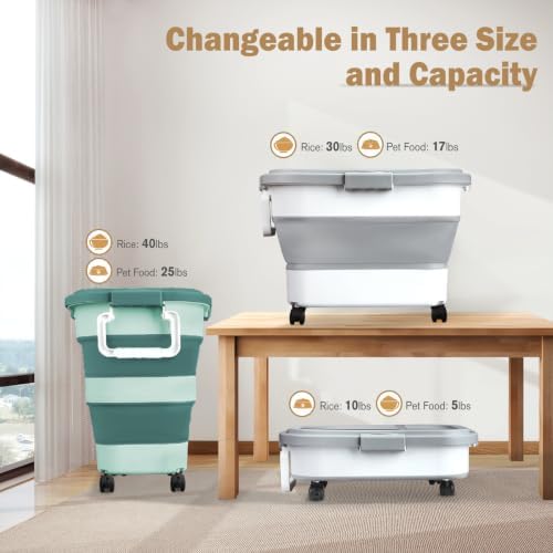 Komzon Rice Storage Container10-40 Lb, 25 Lb Pet Dog Food Storage Container, Collapsible Airtight Rice Storage Container, Rice Dispenser Bin with Cup and Scoop for Flour Cereal Pasta Grain, Cat Bird - Image 6