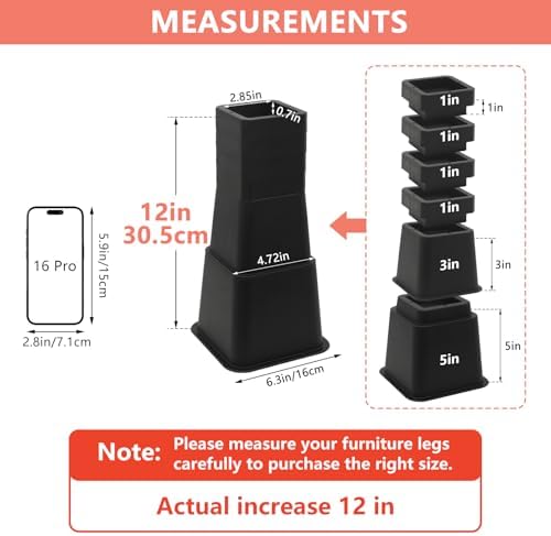 28 Pcs Bed Risers 12 inch Heavy Duty (Set of 4), Furniture Risers - Image 3
